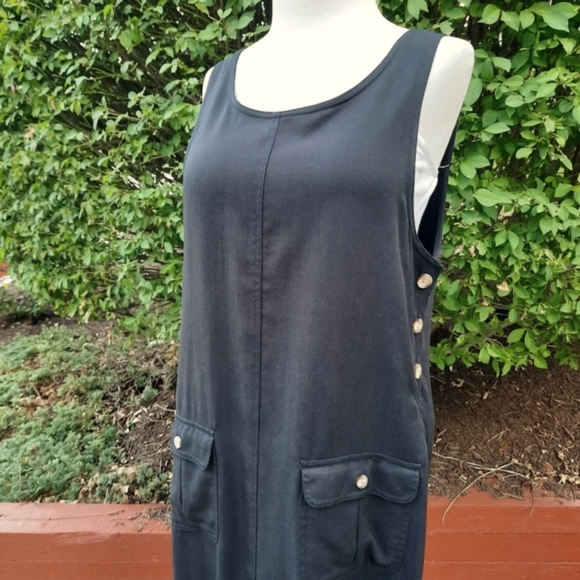 Talbots Vintage 90's Overalls Jumper Pocket Dress Tencel Lyocell Black Small - Picture 2 of 12